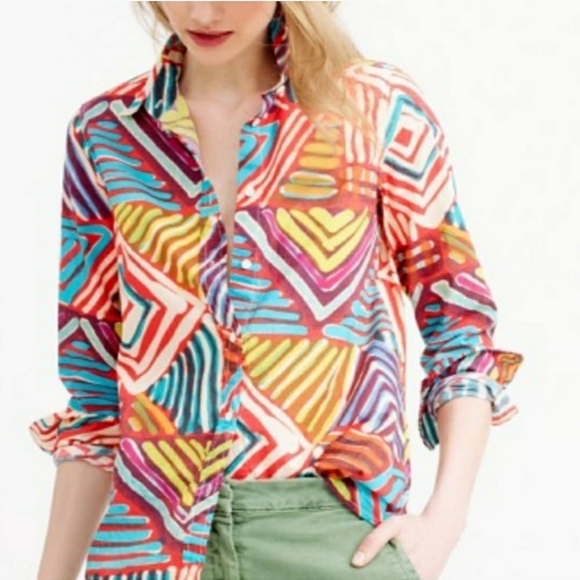J. Crew Tops - J.Crew Button Down Boy Shirt in Geo Brushstroke